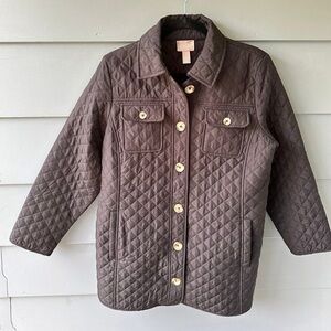 Chico’s Chicos black quilted jacket coat sz 2 L button front
